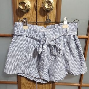 Annabella Blue and White Striped Shorts With Tie Waist